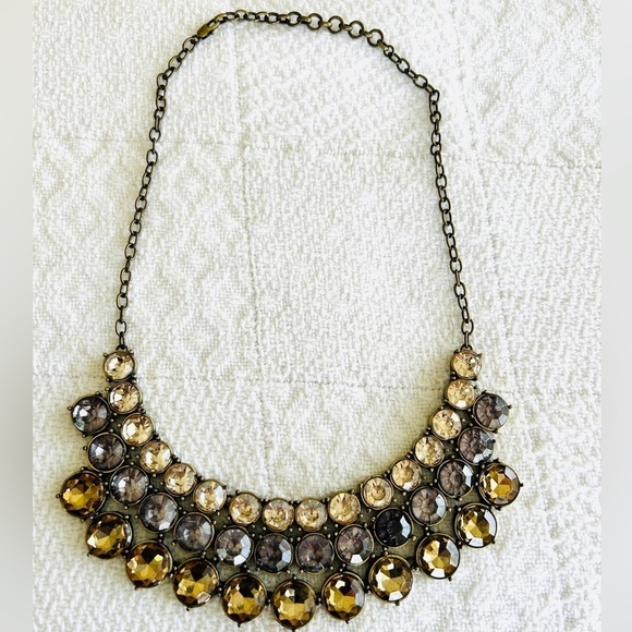 Necklace Crystal Triple Row Clear Smokey and Amber Adjustable Length Statement - Picture 8 of 11